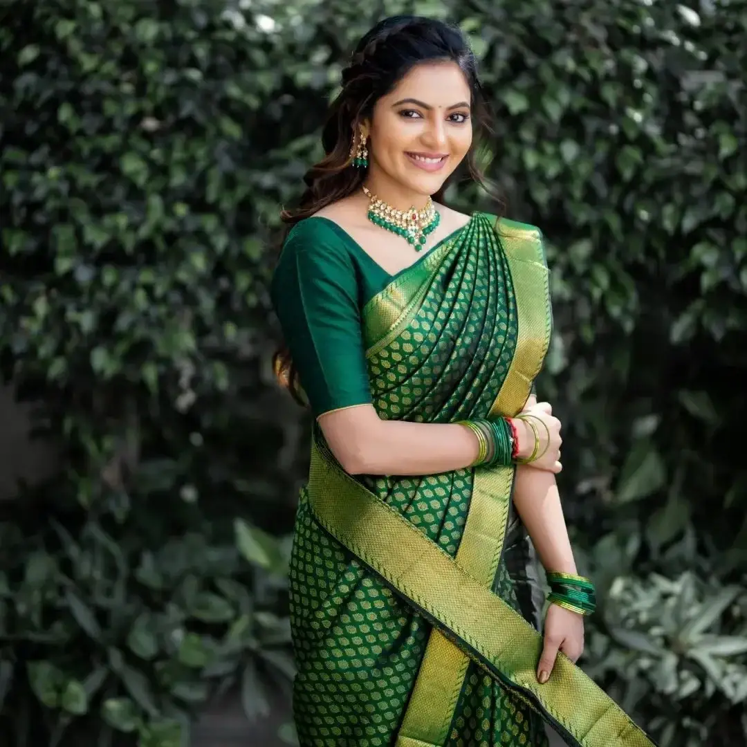 South Indian Actress Athulya Ravi in Traditional Green Saree